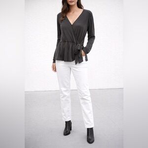 Lucky Brand Wrap Peplum Blouse Black Long Sleeve Boho Style Women’s Small